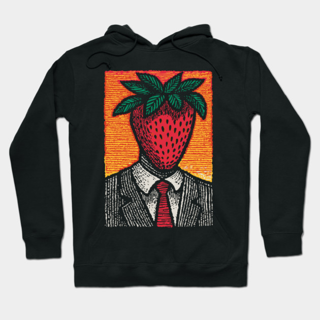 Surreal Strawberry Head Man in a Suit Art Hoodie by TuncGK