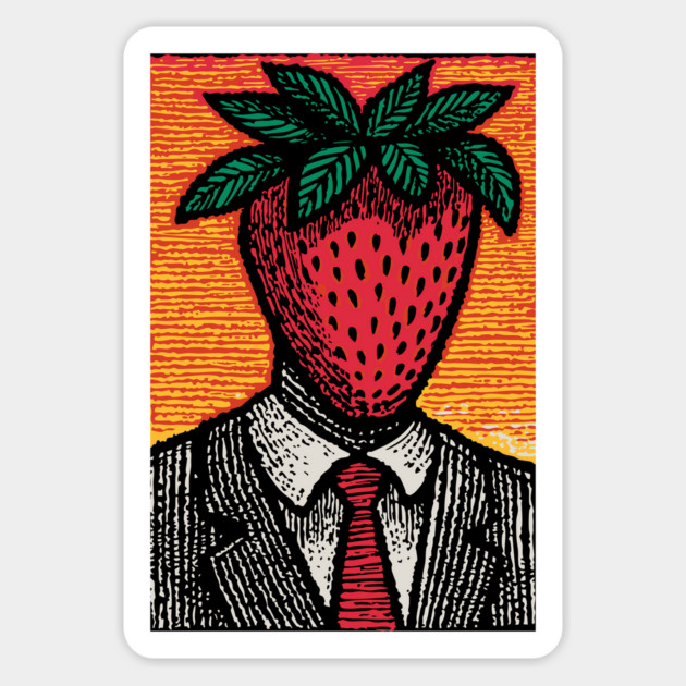 Surreal Strawberry Head Man in a Suit Art Magnet by TuncGK