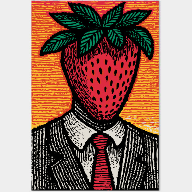 Surreal Strawberry Head Man in a Suit Art Wall Art by TuncGK