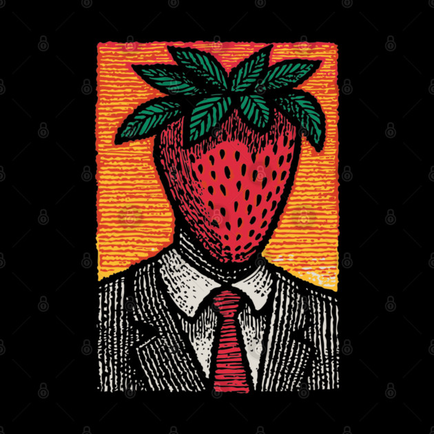 Surreal Strawberry Head Man in a Suit Art by TuncGK