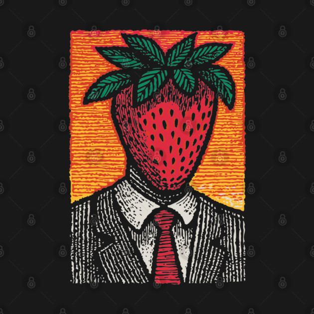 Surreal Strawberry Head Man in a Suit Art by TuncGK