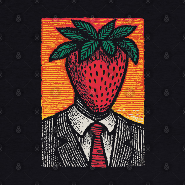 Surreal Strawberry Head Man in a Suit Art by TuncGK