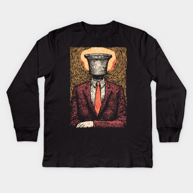 Surreal Man Seeking the Holy Grail Illustration Kids Long Sleeve T-Shirt by TuncGK