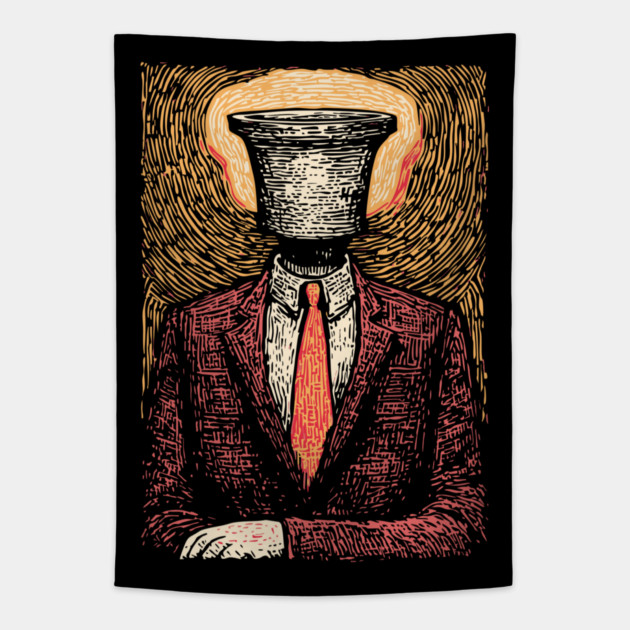 Surreal Man Seeking the Holy Grail Illustration Tapestry by TuncGK