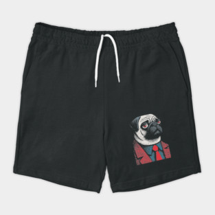Dapper Pug Dog in a Red Suit Portrait Shorts