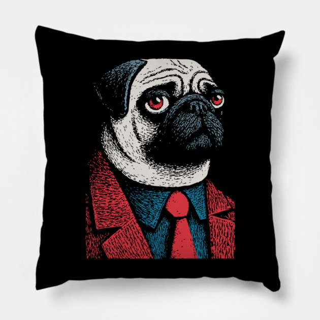 Dapper Pug Dog in a Red Suit Portrait Pillow by TuncGK