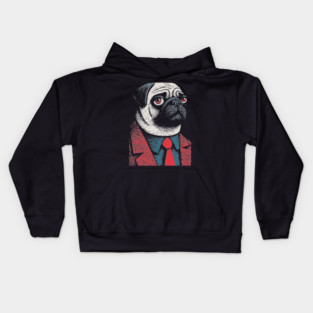Dapper Pug Dog in a Red Suit Portrait Kids Hoodie