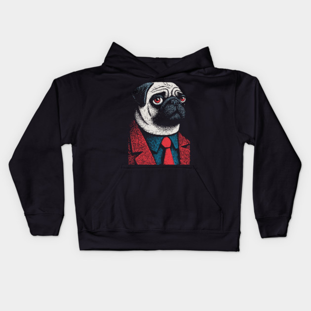 Dapper Pug Dog in a Red Suit Portrait Kids Hoodie by TuncGK