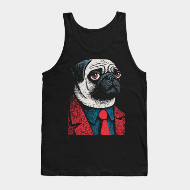 Dapper Pug Dog in a Red Suit Portrait Tank Top by TuncGK