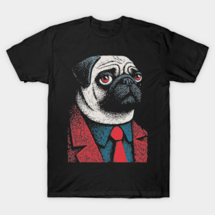 Dapper Pug Dog in a Red Suit Portrait T-Shirt