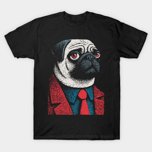Dapper Pug Dog in a Red Suit Portrait T-Shirt by TuncGK