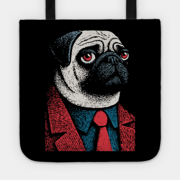 Dapper Pug Dog in a Red Suit Portrait Tote by TuncGK