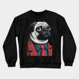 Dapper Pug Dog in a Red Suit Portrait Crewneck Sweatshirt