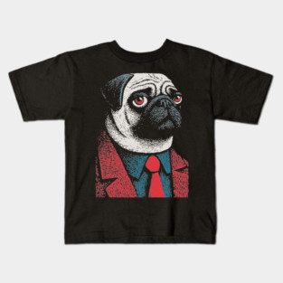 Dapper Pug Dog in a Red Suit Portrait Kids T-Shirt