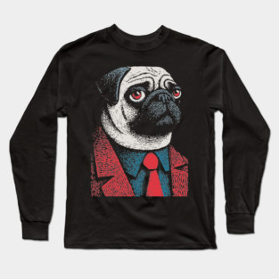 Dapper Pug Dog in a Red Suit Portrait Long Sleeve T-Shirt