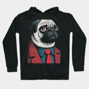 Dapper Pug Dog in a Red Suit Portrait Hoodie