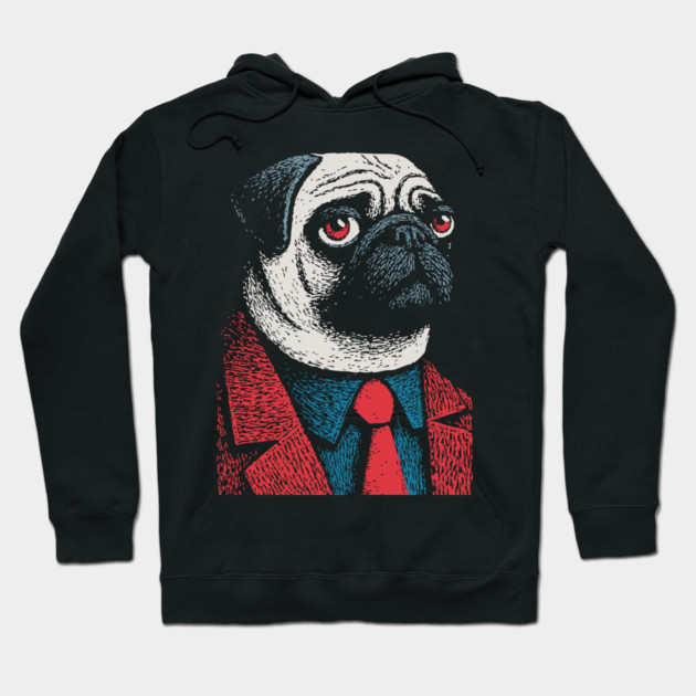 Dapper Pug Dog in a Red Suit Portrait Hoodie by TuncGK