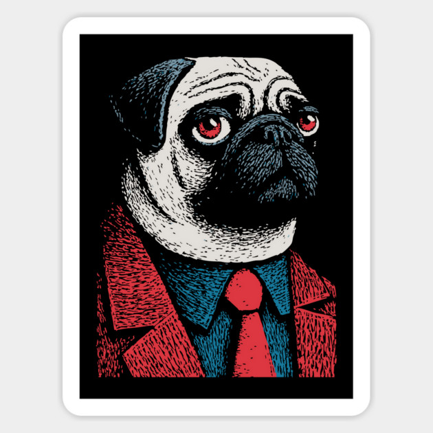 Dapper Pug Dog in a Red Suit Portrait Magnet by TuncGK