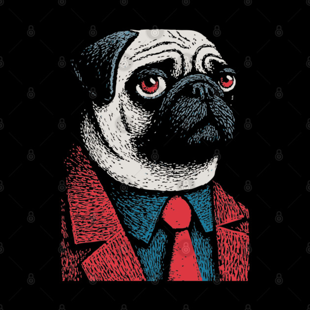 Dapper Pug Dog in a Red Suit Portrait by TuncGK