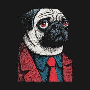 Dapper Pug Dog in a Red Suit Portrait T-Shirt