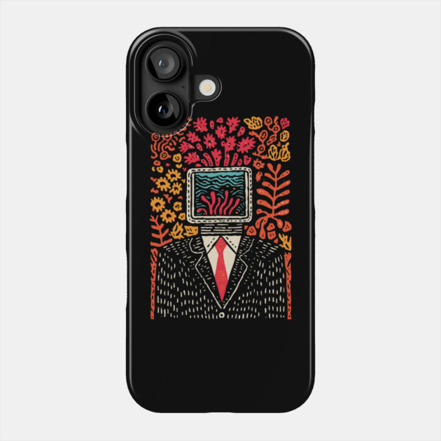 Surreal Coral Reef TV Head Man Illustration Phone Case by TuncGK