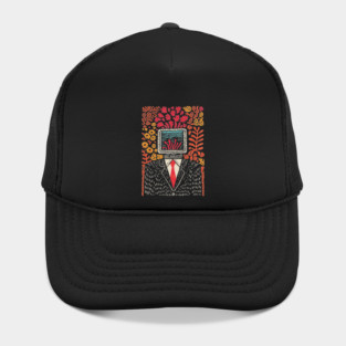 Surreal Coral Reef TV Head Man Illustration Hat