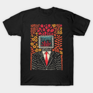Surreal Coral Reef TV Head Man Illustration T-Shirt