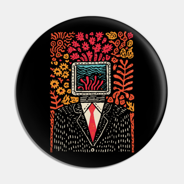 Surreal Coral Reef TV Head Man Illustration Pin by TuncGK