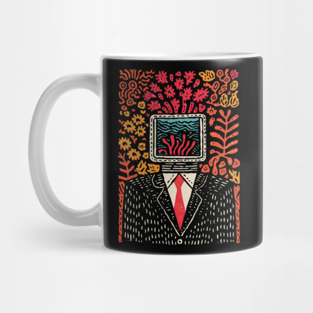 Surreal Coral Reef TV Head Man Illustration by TuncGK