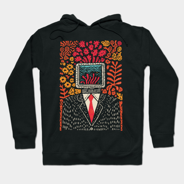 Surreal Coral Reef TV Head Man Illustration Hoodie by TuncGK