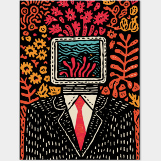Surreal Coral Reef TV Head Man Illustration Posters and Art