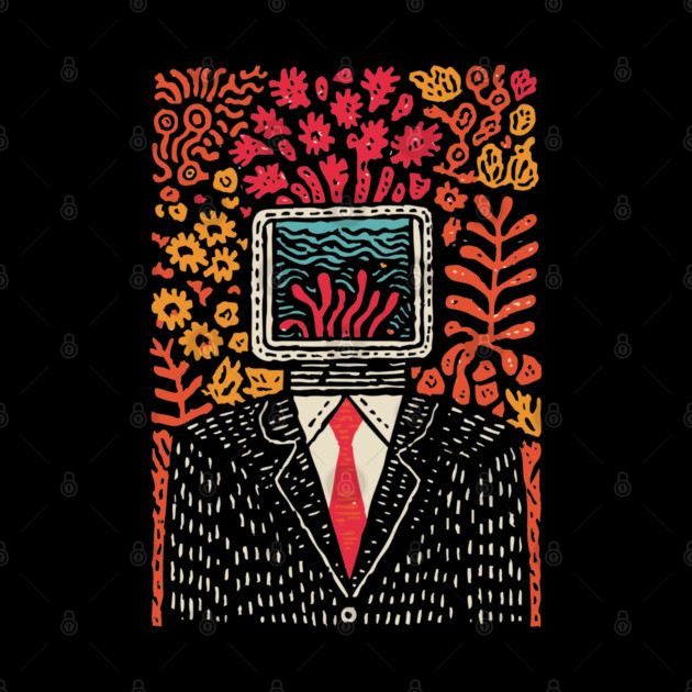 Surreal Coral Reef TV Head Man Illustration by TuncGK
