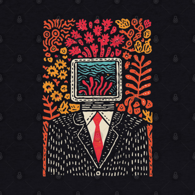 Surreal Coral Reef TV Head Man Illustration by TuncGK