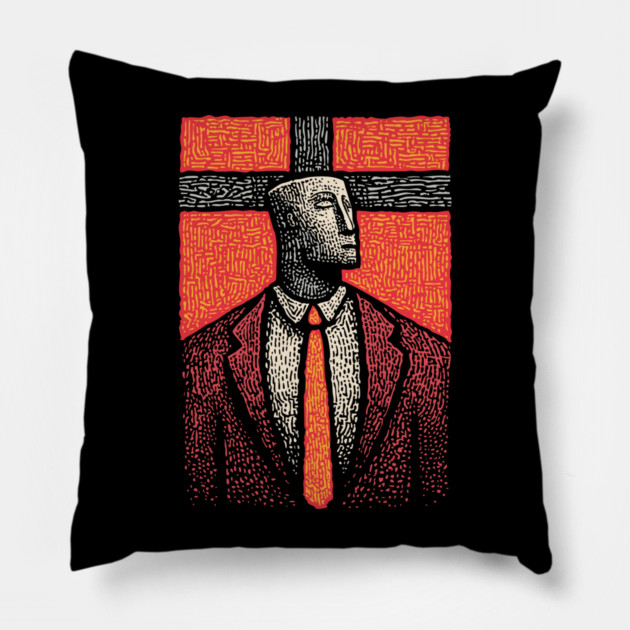 Surreal Man with a Heavy Cross Head Pillow by TuncGK