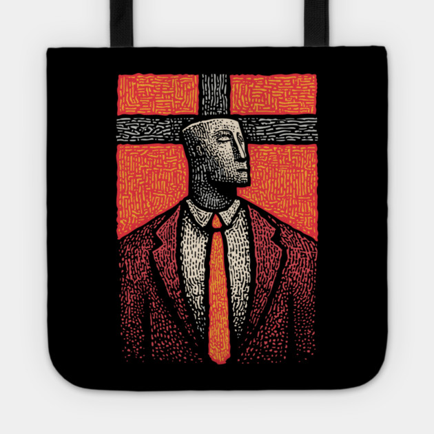 Surreal Man with a Heavy Cross Head Tote by TuncGK