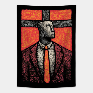 Surreal Man with a Heavy Cross Head Tapestry