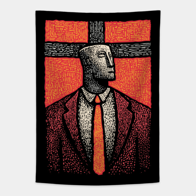 Surreal Man with a Heavy Cross Head Tapestry by TuncGK