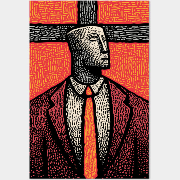Surreal Man with a Heavy Cross Head Wall Art by TuncGK