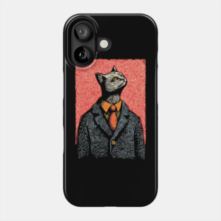 Dapper Black Cat in a Suit Portrait Art Phone Case