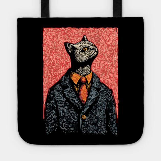 Dapper Black Cat in a Suit Portrait Art Tote by TuncGK