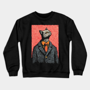 Dapper Black Cat in a Suit Portrait Art Crewneck Sweatshirt