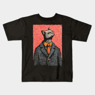 Dapper Black Cat in a Suit Portrait Art Kids T-Shirt