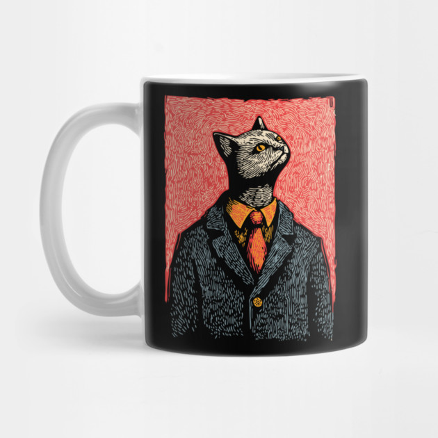 Dapper Black Cat in a Suit Portrait Art by TuncGK