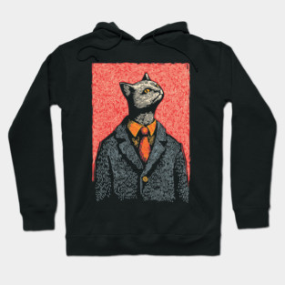 Dapper Black Cat in a Suit Portrait Art Hoodie