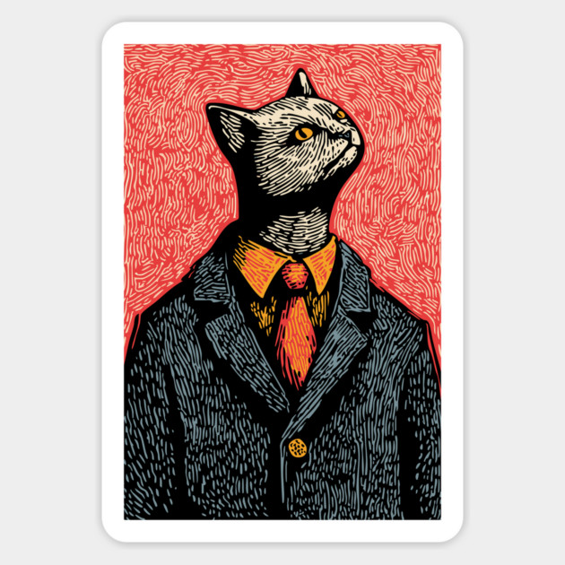 Dapper Black Cat in a Suit Portrait Art Magnet by TuncGK