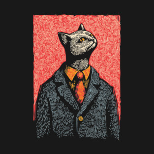 Dapper Black Cat in a Suit Portrait Art T-Shirt