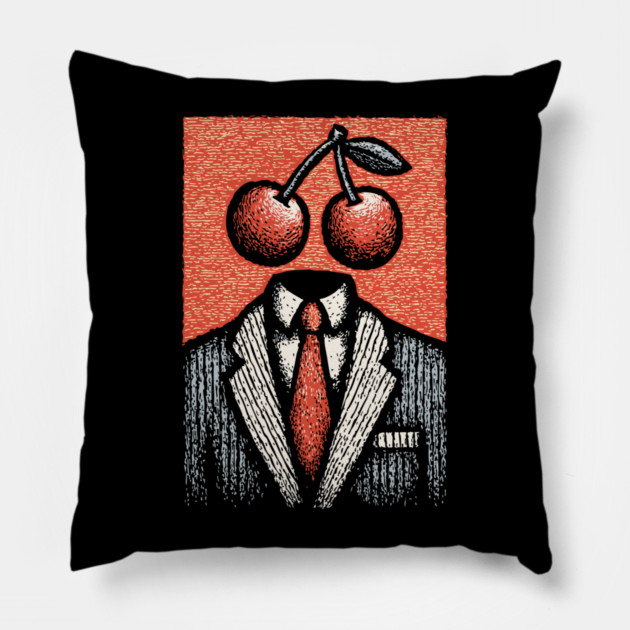 Minimalist Surreal Cherry Head Man Pop Art Pillow by TuncGK