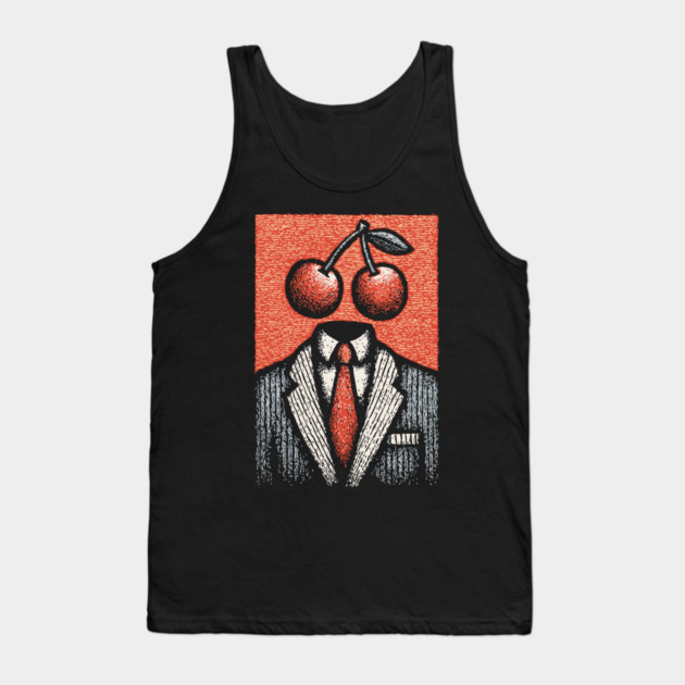 Minimalist Surreal Cherry Head Man Pop Art Tank Top by TuncGK