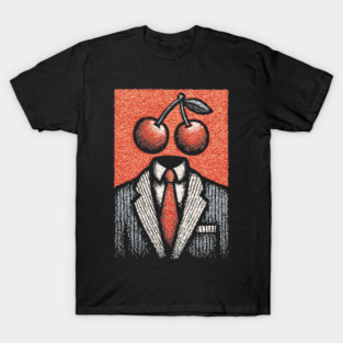 Minimalist Surreal Cherry Head Man Pop Art T-Shirt