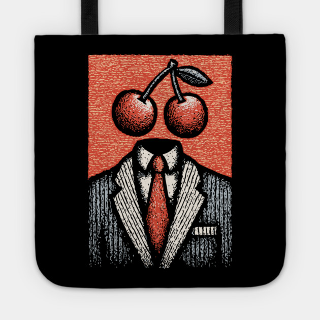 Minimalist Surreal Cherry Head Man Pop Art Tote by TuncGK